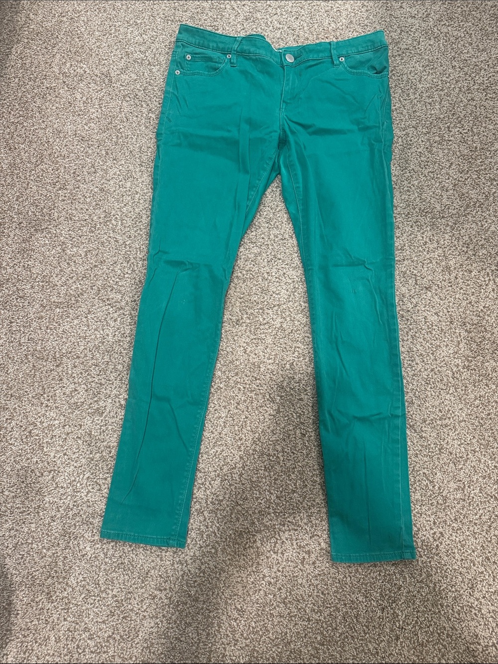 Express Green skinny colored jeans with Clean Waistband